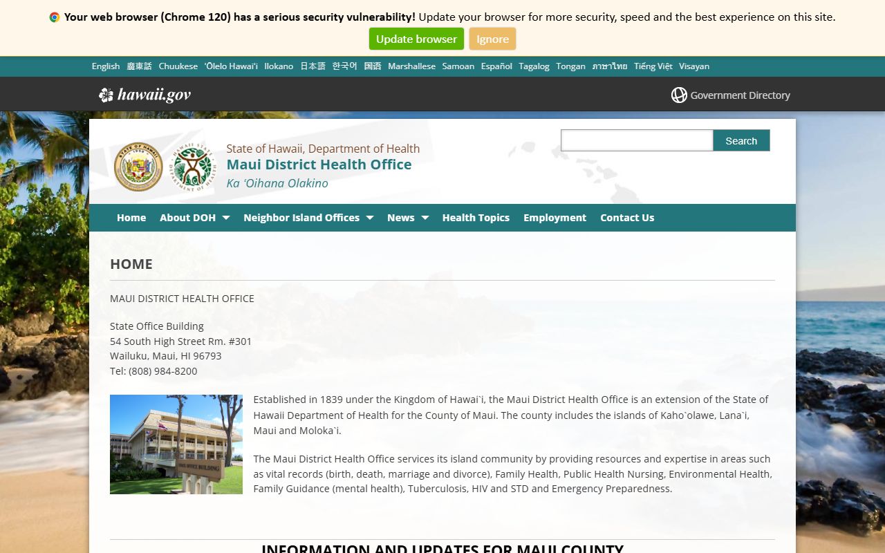 Maui District Health Office birth records services